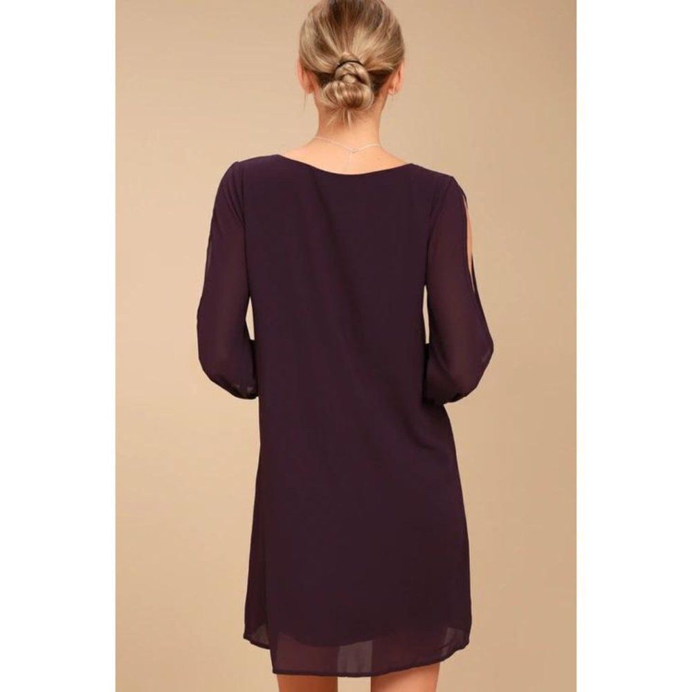 Lulu's Purple Long Sleeve V-Neck Cold Shoulder Shift Dress - Picture 4 of 9